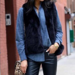 J. Crew, size S, navy fur zippered vest